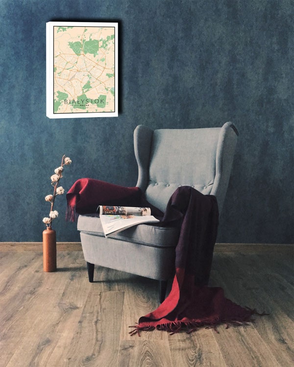 Białystok, Polska mapa kolorowa - obraz na płótnie 40x50 cm