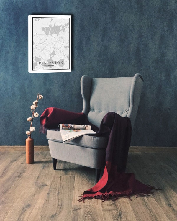 Białystok, Polska mapa czarno biała - obraz na płótnie 40x60 cm