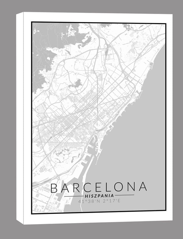 Barcelona mapa czarno biała - obraz na płótnie 90x120 cm