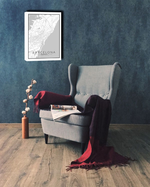 Barcelona mapa czarno biała - obraz na płótnie 90x120 cm