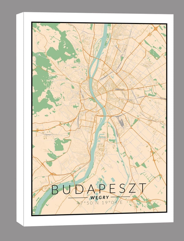 Budapeszt mapa kolorowa - obraz na płótnie 60x80 cm