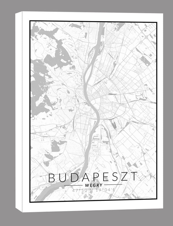 Budapeszt mapa czarno biała - obraz na płótnie 40x60 cm