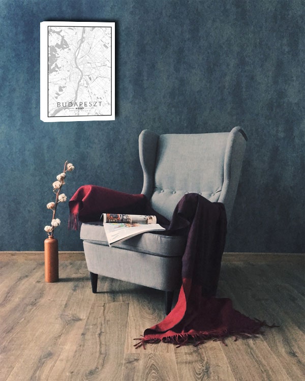 Budapeszt mapa czarno biała - obraz na płótnie 40x60 cm