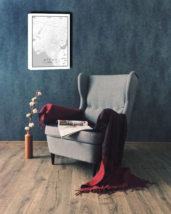 Ateny mapa czarno biała - obraz na płótnie 40x60 cm