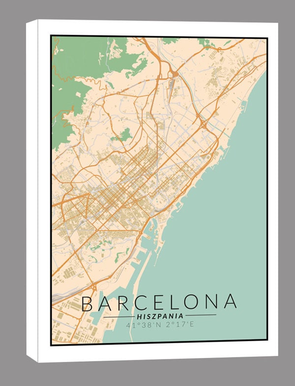 Barcelona mapa kolorowa - obraz na płótnie 90x120 cm