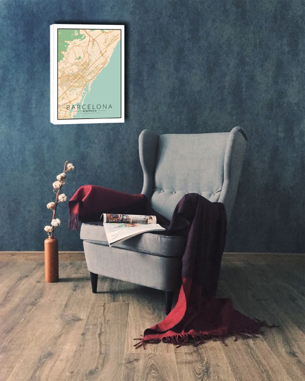 Barcelona mapa kolorowa - obraz na płótnie 90x120 cm