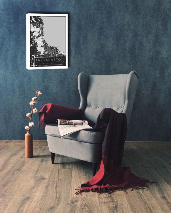 Trójmiasto czarna mapa  - obraz na płótnie 90x120 cm