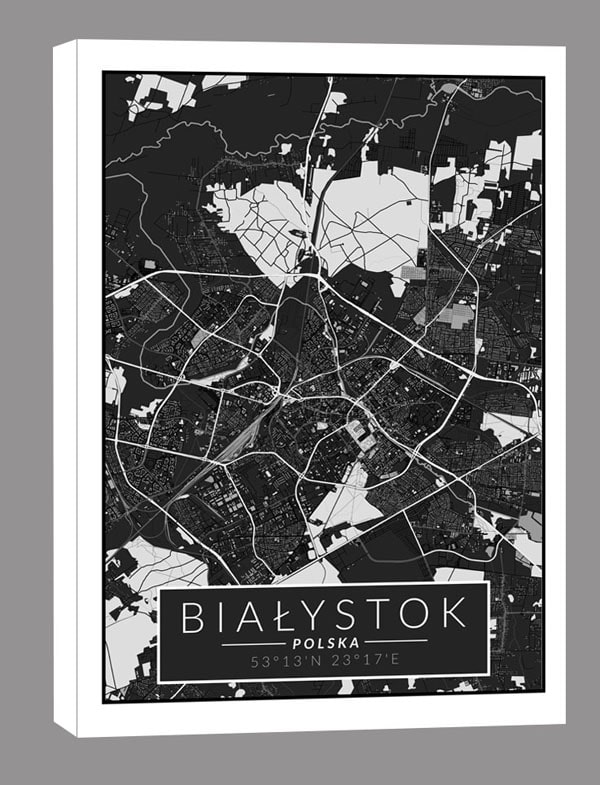 Białystok czarna mapa - obraz na płótnie 20x30 cm