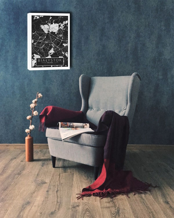 Białystok czarna mapa - obraz na płótnie 20x30 cm