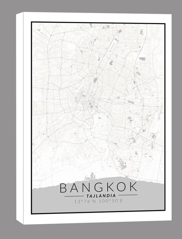 Bangkok mapa czarno biała – obraz na płótnie 90x120 cm