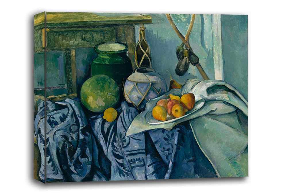 Still Life with a Ginger Jar and Eggplants, Paul Cézanne - obraz na płótnie 90x60 cm