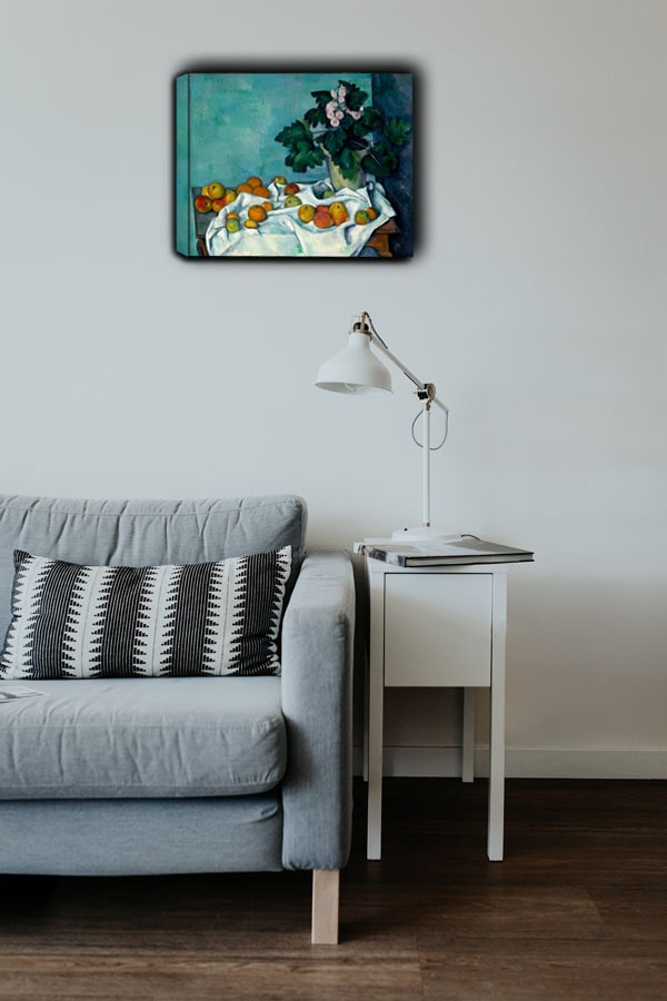 Still Life with Apples and a Pot of Primroses, Paul Cézanne - obraz na płótnie 100x70 cm