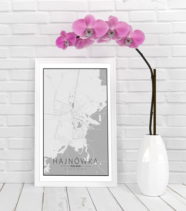 Hajnówka mapa czarno biała - plakat 60x80 cm
