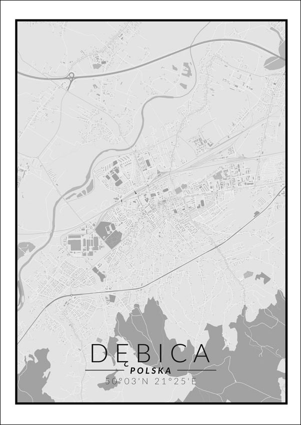 Dębica mapa czarno biała - plakat 21x29,7 cm