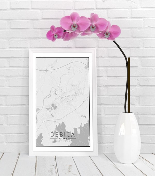 Dębica mapa czarno biała - plakat 21x29,7 cm