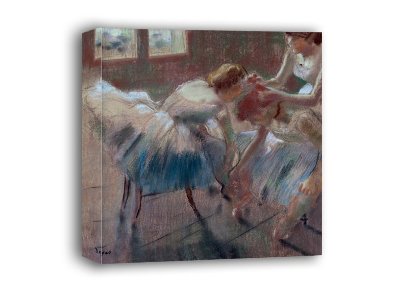Three Dancers Preparing for Class, Edgar Degas - obraz na płótnie 30x30 cm