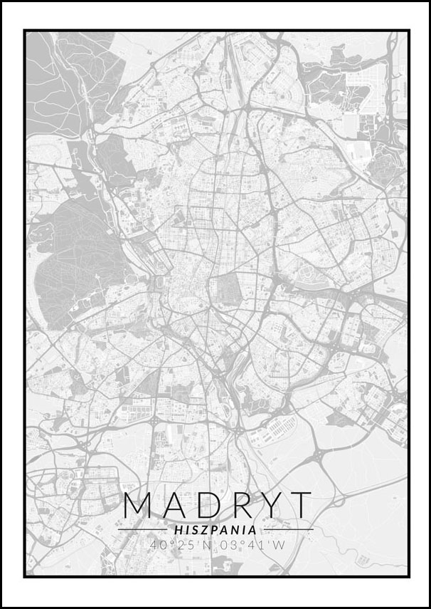 Madryt mapa czarno biała - plakat 59,4x84,1 cm