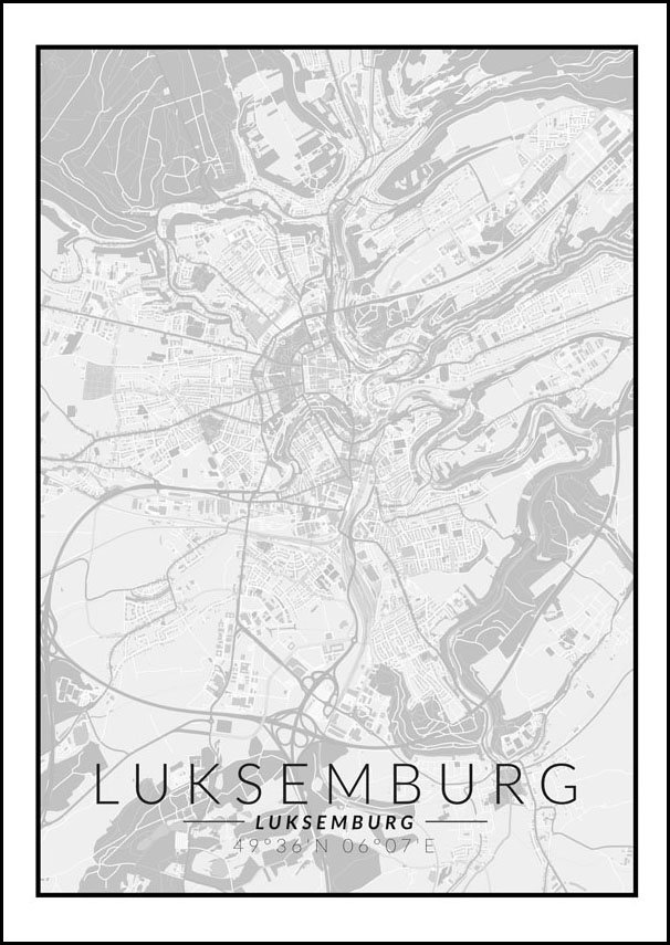 Luksemburg mapa czarno biała - plakat 29,7x42 cm