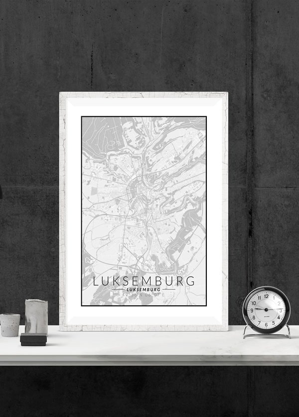 Luksemburg mapa czarno biała - plakat 29,7x42 cm
