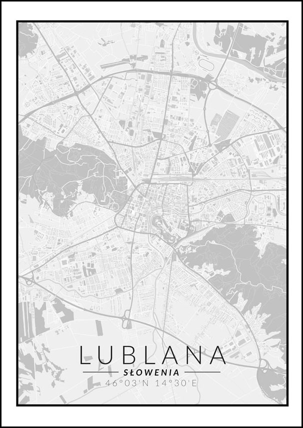 Lublana mapa czarno biała - plakat 20x30 cm