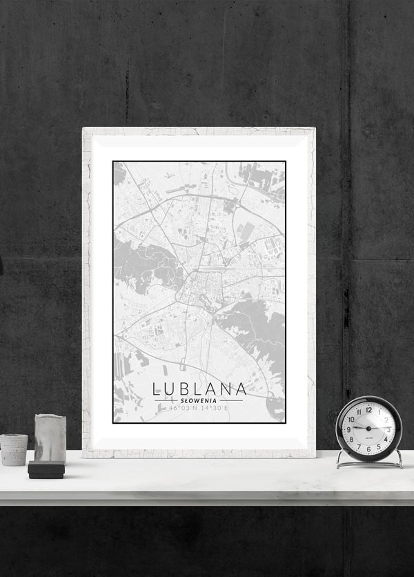 Lublana mapa czarno biała - plakat 20x30 cm