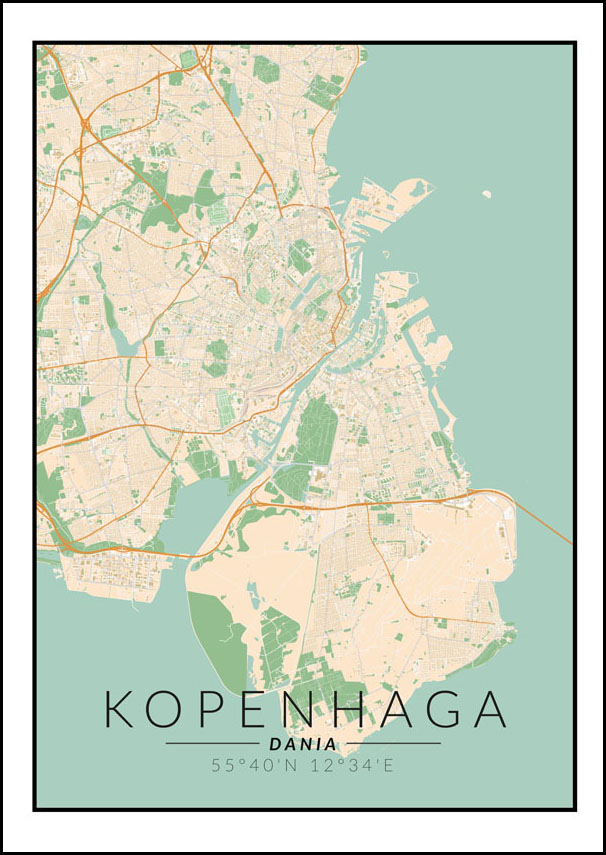 Kopenhaga mapa kolorowa - plakat 50x70 cm