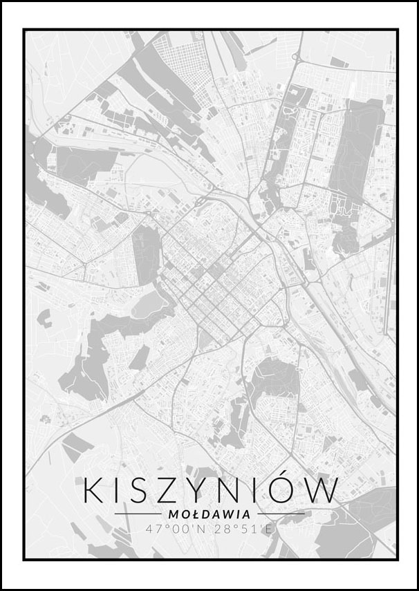 Kiszyniow mapa czarno biała - plakat 20x30 cm