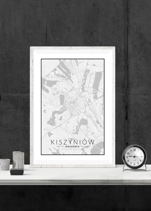 Kiszyniow mapa czarno biała - plakat 20x30 cm