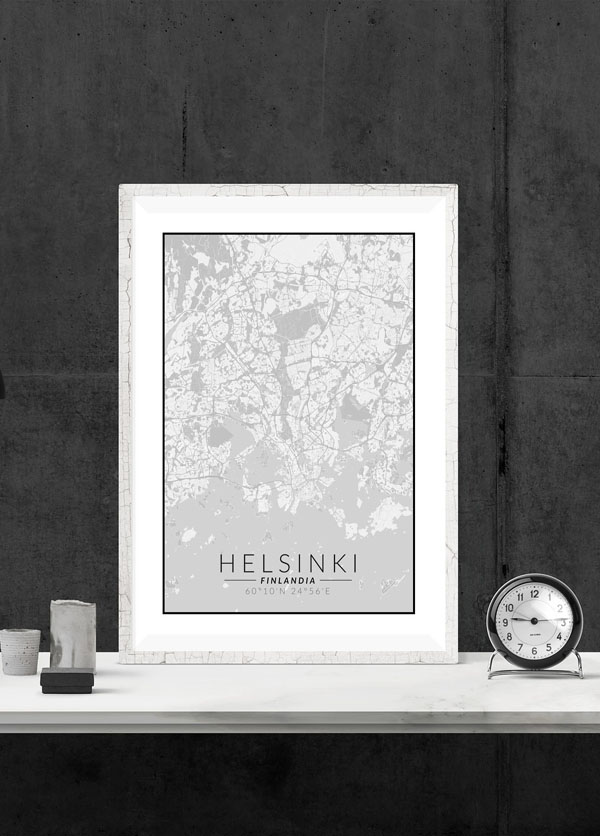 Helsinki mapa czarno biała - plakat 70x100 cm