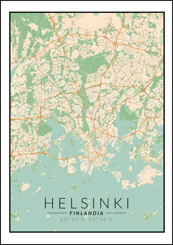 Helsinki mapa kolorowa - plakat 40x50 cm