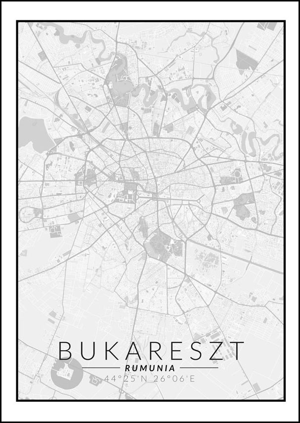 Bukareszt mapa czarno biała - plakat 30x40 cm