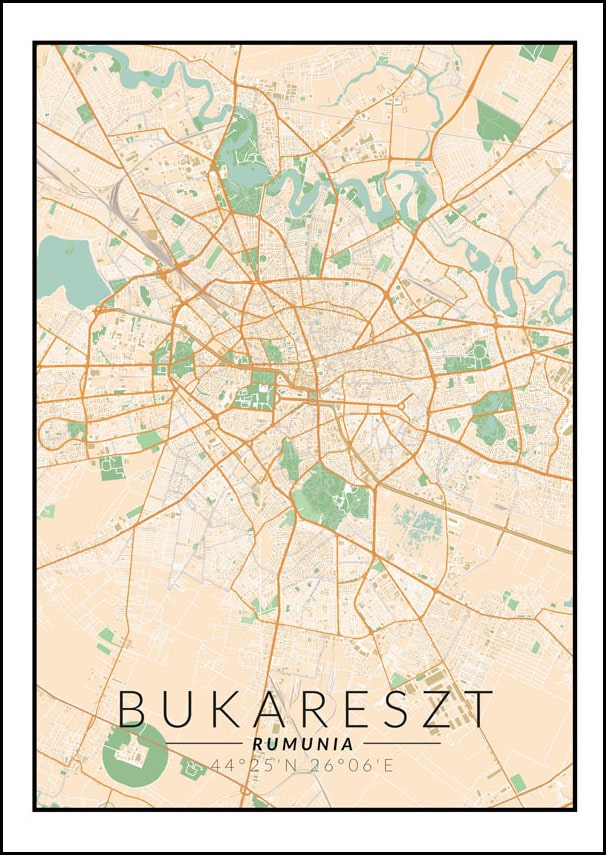 Bukareszt mapa kolorowa - plakat 20x30 cm
