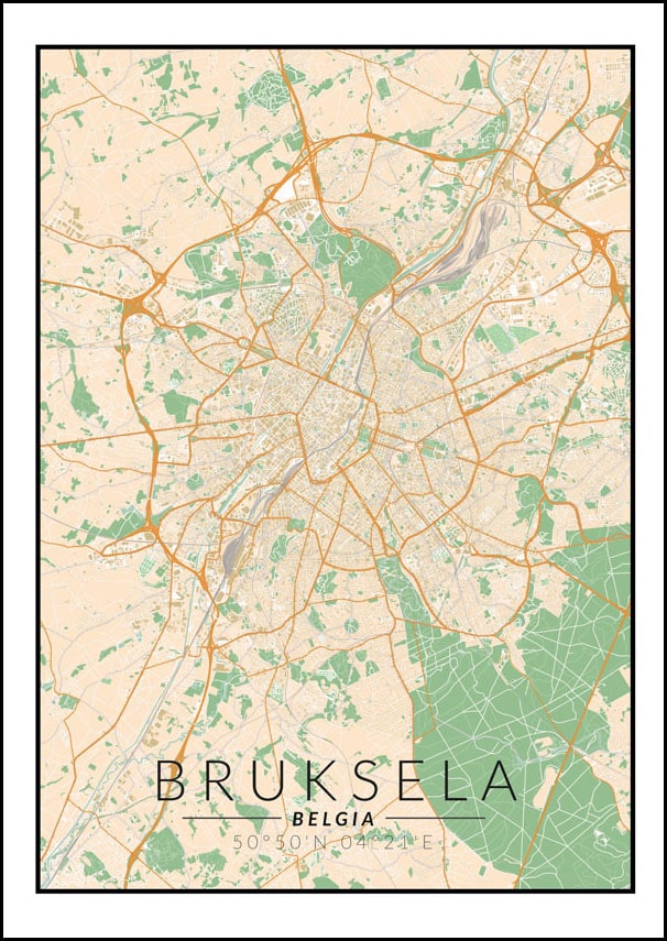 Bruksela mapa kolorowa - plakat 60x80 cm