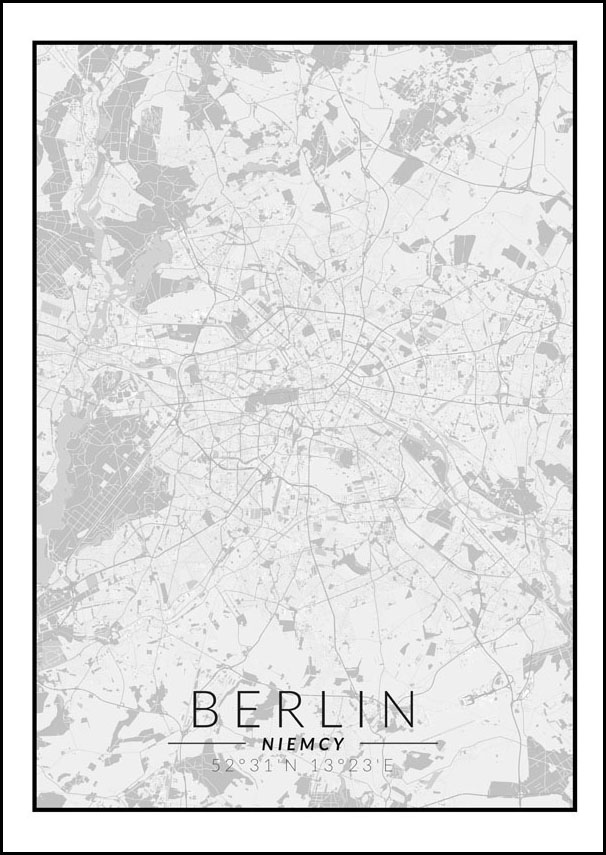 Berlin mapa czarno biała - plakat 40x50 cm