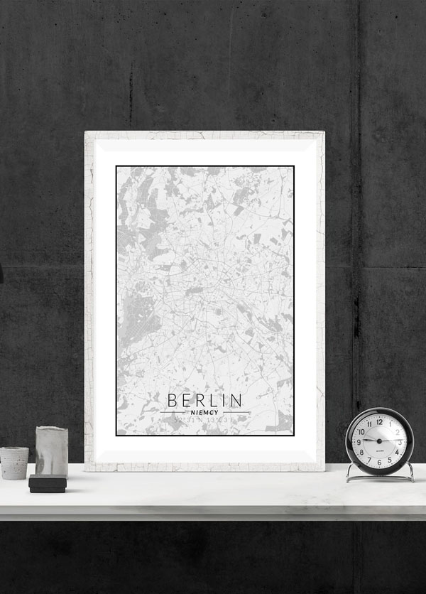 Berlin mapa czarno biała - plakat 40x50 cm