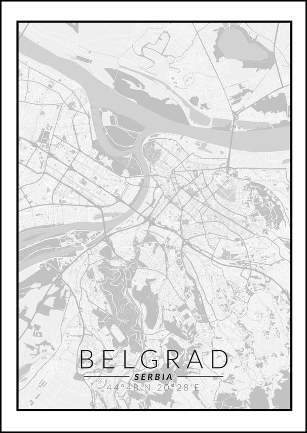 Belgrad mapa czarno biała - plakat 60x80 cm