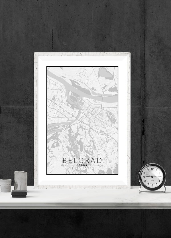 Belgrad mapa czarno biała - plakat 60x80 cm