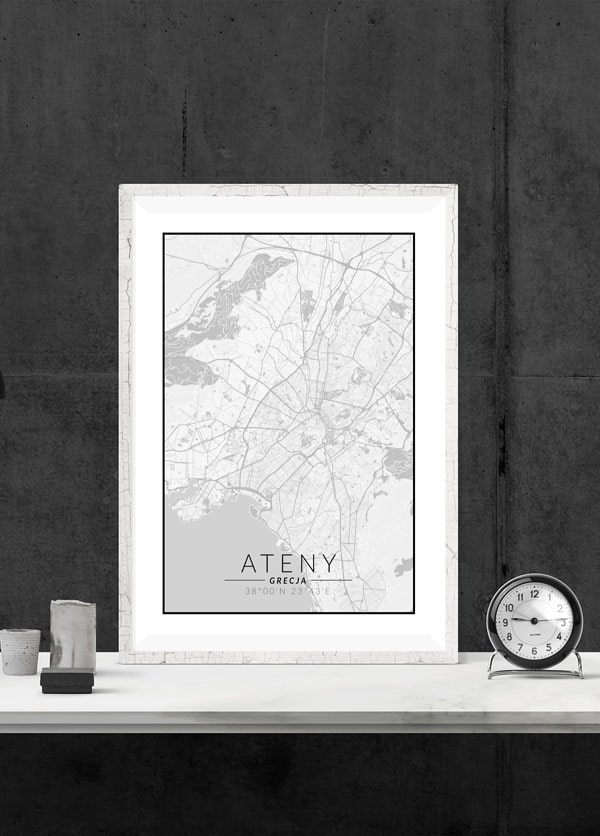 Ateny mapa czarno biała - plakat 30x40 cm
