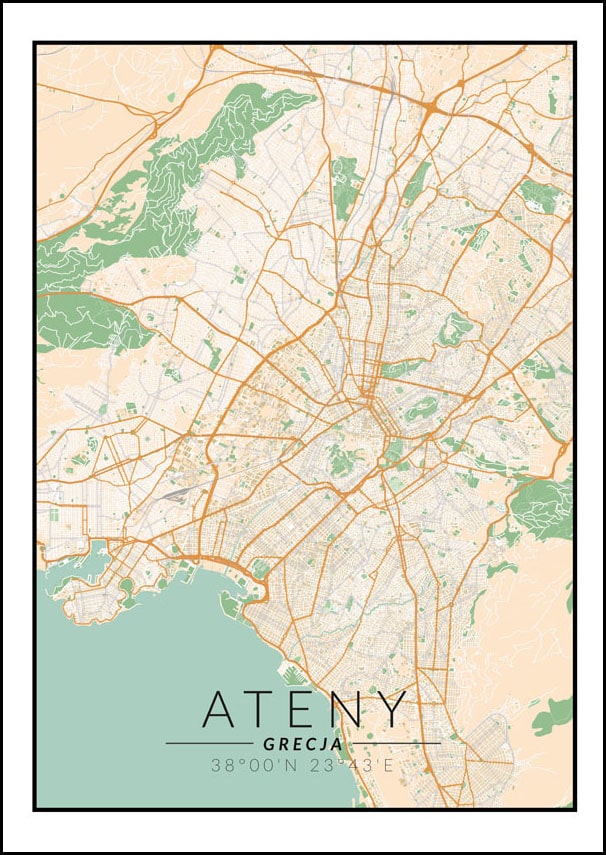 Ateny mapa kolorowa - plakat 60x80 cm
