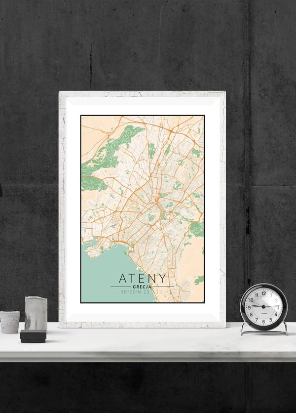 Ateny mapa kolorowa - plakat 60x80 cm