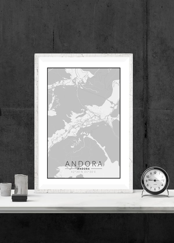 Andora mapa czarno biała - plakat 59,4x84,1 cm
