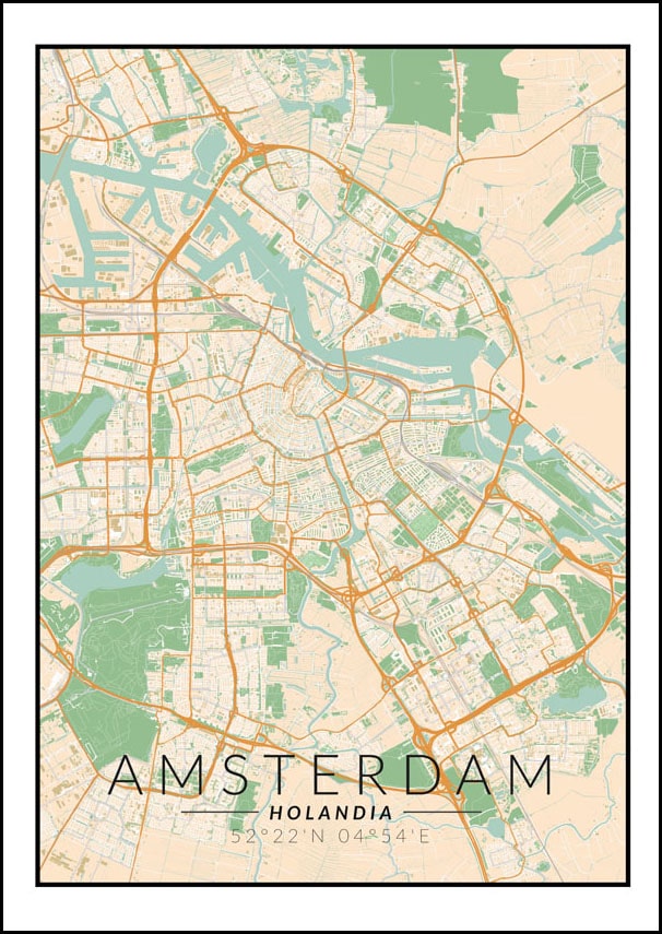Amsterdam mapa kolorowa - plakat 42x59,4 cm