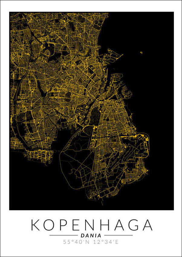 Kopenhaga złota mapa - plakat 50x70 cm