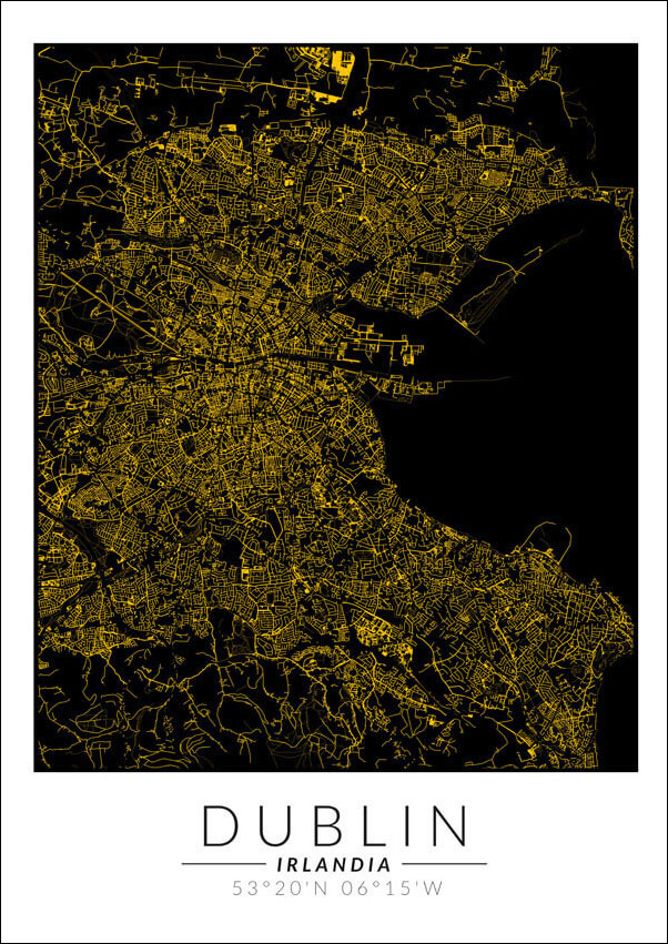 Dublin złota mapa - plakat 29,7x42 cm