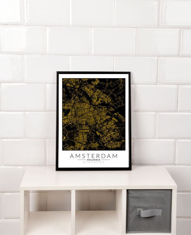 Amsterdam złota mapa - plakat 40x50 cm