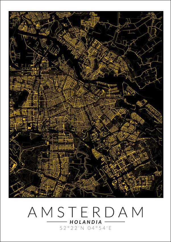 Amsterdam złota mapa - plakat 40x50 cm