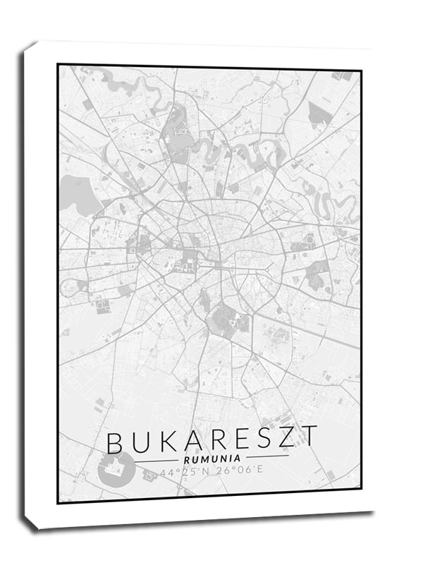 Bukareszt mapa czarno biała - obraz na płótnie 40x50 cm