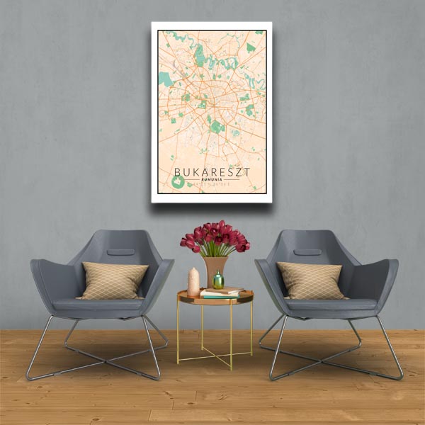 Bukareszt mapa kolorowa - obraz na płótnie 20x30 cm