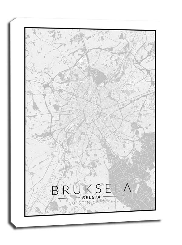 Bruksela mapa czarno biała - obraz na płótnie 70x100 cm