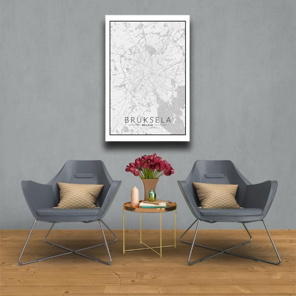 Bruksela mapa czarno biała - obraz na płótnie 70x100 cm